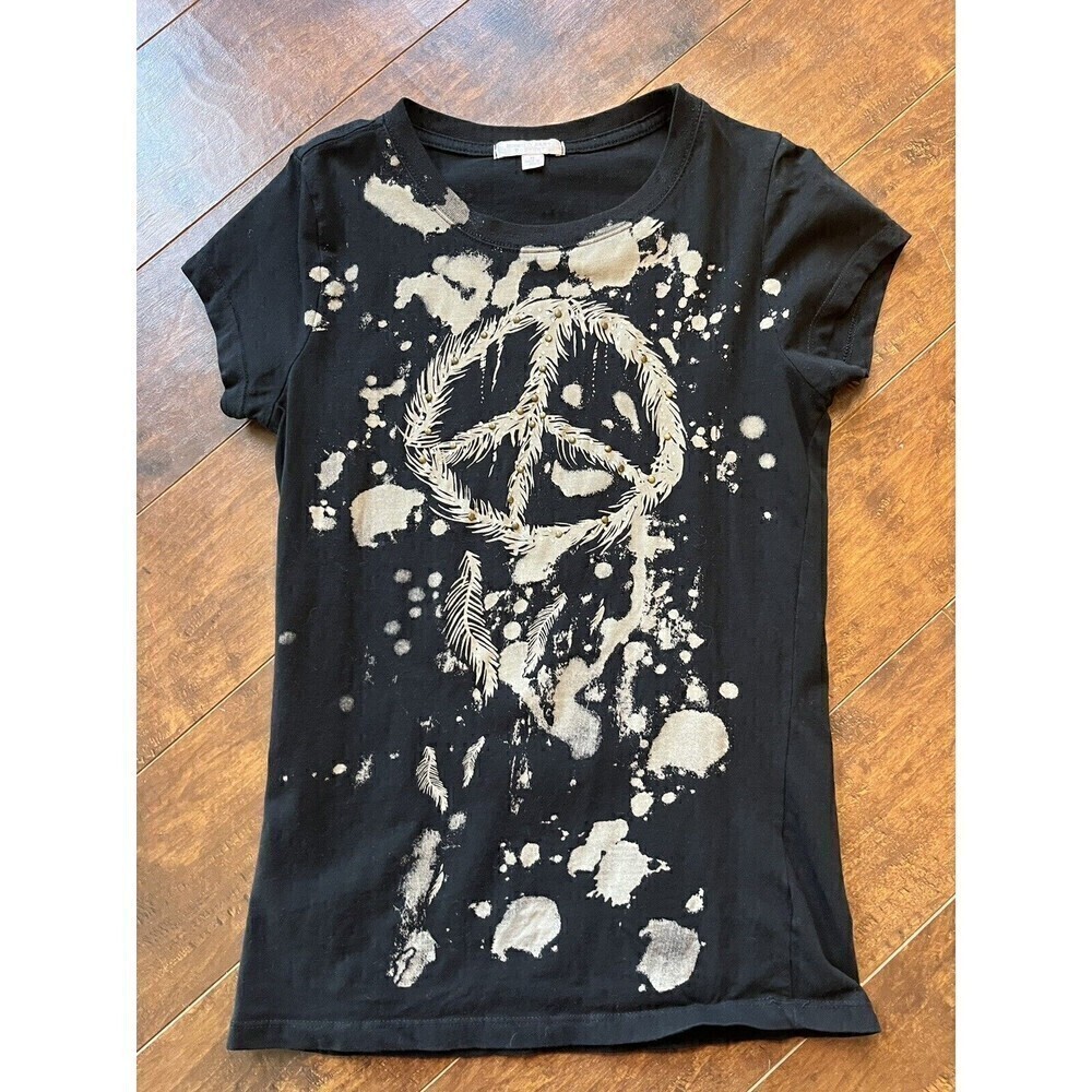 Romeo And Juliet Couture Sequins & Rhinestone Peace Symbol Y2K Fitted Shirt M